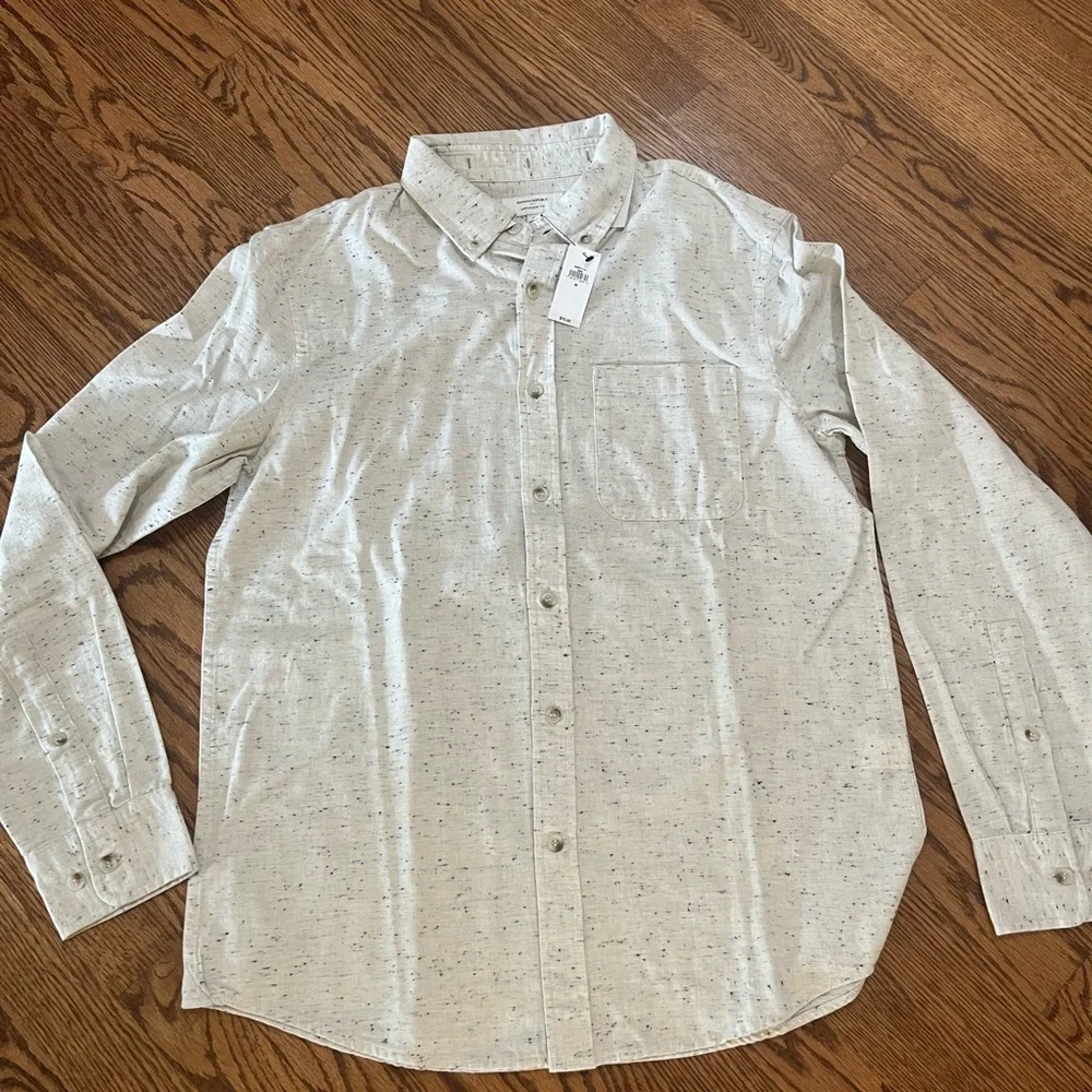 NWT Banana Republic Untucked Fit Donegal Woven Print Cream Mens M Button Down